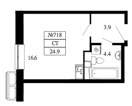 Студия 24.9 м²