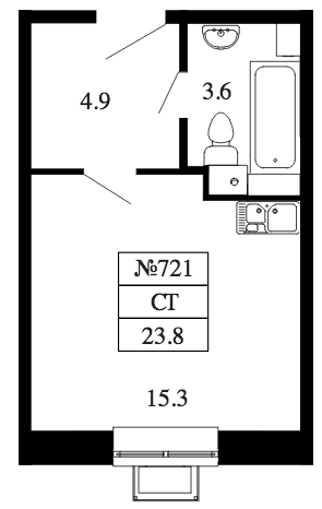 Студия 23.8 м²