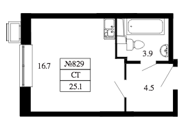 Студия 25.1 м²
